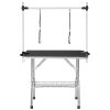 NEW HIGH QUALITY FOLDING PET GROOMING TABLE STAINLESS LEGS AND ARMS BLACK RUBBER TOP STORAGE BASKET