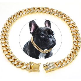 Dog Chain Crystal Artificial Diamondoid Dog Collar Walking Metal Chain Collar With Secure Buckle (Color: golden, size: L)