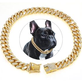 Dog Chain Crystal Artificial Diamondoid Dog Collar Walking Metal Chain Collar With Secure Buckle (Color: Rose Gold, size: XXL)