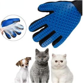 Dog Cat Pet Combs Grooming Deshedding Brush Gloves Effective Cleaning Back Massage Animal Bathing Fur Hair Removal (Metal Color: blue, size: Right)