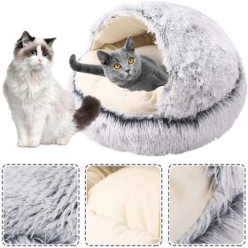 New Style Pet Cat Bed Dog Bed Round Plush Warm Cat's House Soft Long Plush Best Pet Bed Dogs For Cats Nest 2 In 1 Cat Accessorie (Color: pink, size: 40cm)