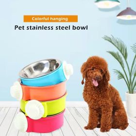 Pet Stainless Steel Bowl Hanging Cage Type Fixed Cute Dog Basin Cat Supplies Puppy Food Drinking Water Feeder Pets Accessories (Color: green, size: 17cm)