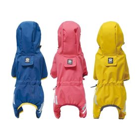 Small dog raincoat; body full surrounding; waterproof poncho pet clothes; with tow holes in the back (colour: Lake blue, size: L (recommended weight 6-9 jin))