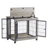 Furniture Style Dog Crate Side Table on Wheels with Double Doors and Lift Top.