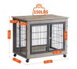 Furniture Style Dog Crate Side Table on Wheels with Double Doors and Lift Top.