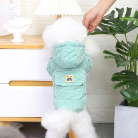 Dog warm clothing; Autumn and winter clothes New cotton padded clothes Teddy pet clothes Winter plush corduroy pull loop two leg cotton padded clothes (colour: Starter Edition - Green, size: S)