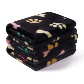 Pet Blanket Dog Cat Pad Warm Blanket Confetti Bone Dog's Paw Blanket (Option: Black-76*104CM)